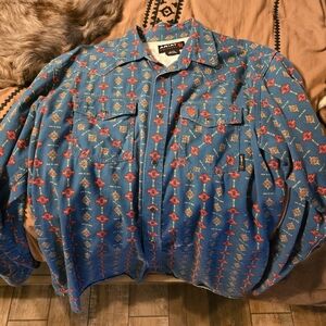 Ariat Men's Teal and Red Patterned FR Pearl Snap